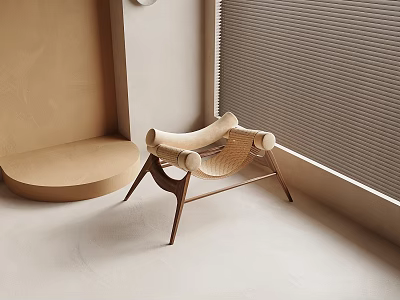 Modern Leisure Chair With Wooden Frame And Woven Seat In Minimalist Interior 3d model