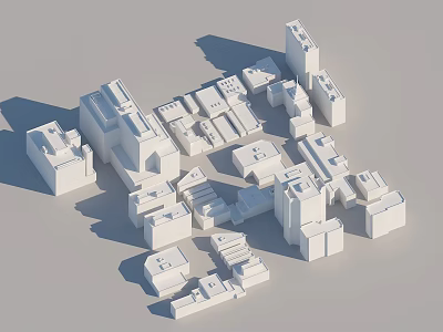 White Abstract Urban Building Cluster With Various Heights And Geometric Shapes 3d model