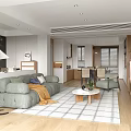 Modern Living Dining Room Interior With Gray Sofa Wooden Flooring Floor Lamp And Dining Table