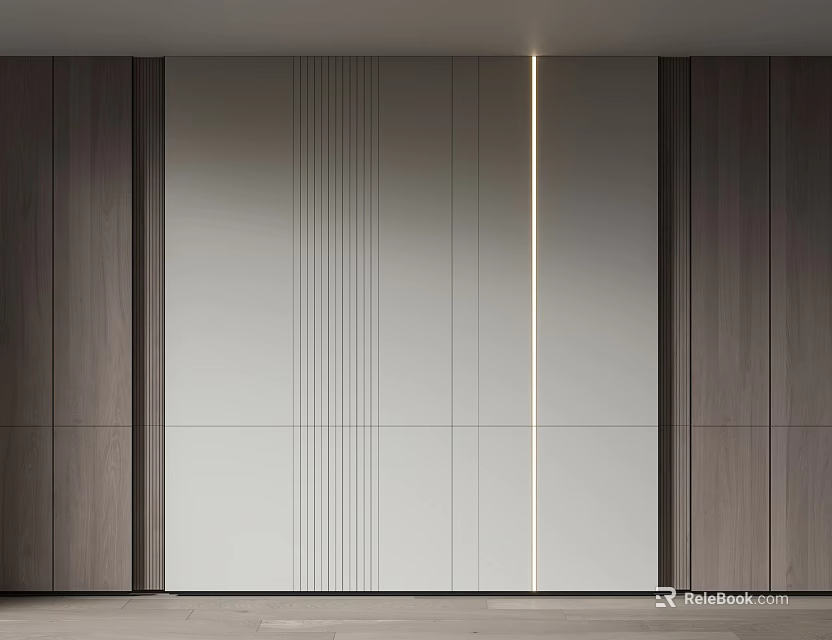 Modern Interior Wall Design With Wooden Panels White Textured Panels And Recessed Lighting 3d model 