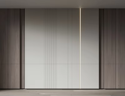 Modern Interior Wall Design With Wooden Panels White Textured Panels And Recessed Lighting 3d model