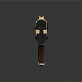 Futuristic Gun With Black Gold Design Blue Luminous Strips And Wooden Grip
