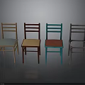 Four Colorful Wooden Chairs With Simple Back Design And Varied Seat Colors