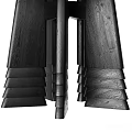 Black Wooden Dining Table With Layered Base And Textured Legs Design