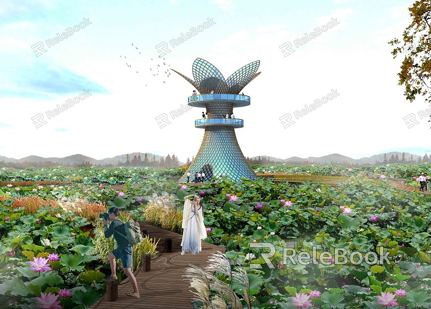 Modern tower petal shape observation tower model