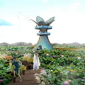 Modern tower petal shape observation tower 3d model