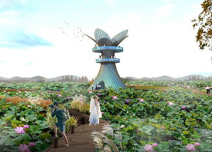 Modern tower petal shape observation tower 3d model