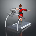 Doll Standing On Fitness Treadmill With Red Outfit And Brown Hair