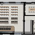 Well Organized Conference Room Interior With Head Table Orange Chairs White Tables And Windows