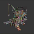 Futuristic Urban Landscape With Mechanical Crane Red Gray Structure And Purple Lights