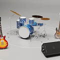 Colorful Musical Instruments Collection Featuring Drum Set Electric Guitar Bass And Speaker