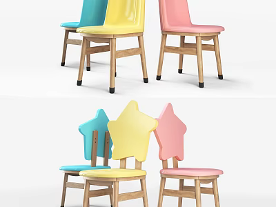 Cute Star Shaped Backrest Children's Chairs With Wooden Legs And Colorful Design For Kids Room 3d model