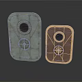 Industrial Equipment Metal Panels Gray And Golden With Circular Windows And Handles