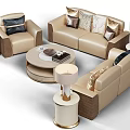 Elegant Modern Sofa Coffee Table Set With Decorative Pillows And Side Table Lamps 3d model