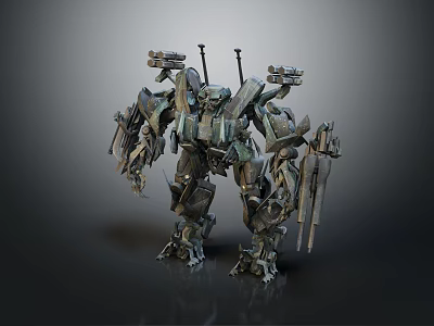 Mechanical Robot Character Featuring Biomechanical Structure Multiple Weapons And Metallic Armor 3d model