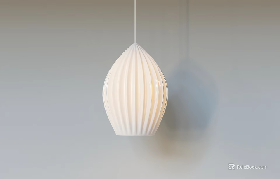 Modern White Ribbed Pendant Light With Minimalist Design Hanging On Gray Wall 3d model 