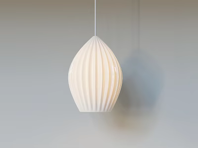 Modern White Ribbed Pendant Light With Minimalist Design Hanging On Gray Wall 3d model