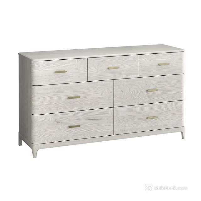 Modern Light Wood Entryway Side Cabinet With Multiple Drawers And Metal Handles 3d model 