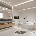 Modern Bathroom Interior Design With Glass Shower Enclosure Window Blinds Vanity Counter And Wicker Chair