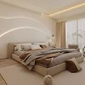 Minimalist Modern Bedroom Interior Design With Curved Lighting Bed White Wardrobe Sofa And Carpet