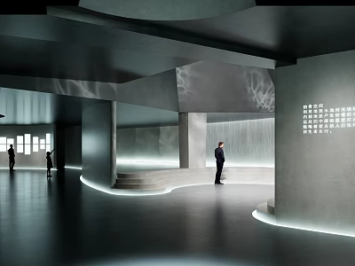 Contemporary Modern Interior Space Featuring Geometric Structures Ambient Lighting And People 3d model