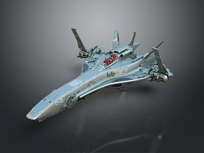 Streamlined Silver Sci Fi Spaceship Model With Multiple Wings And Red Seats 3d model