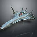 Streamlined Silver Sci Fi Spaceship Model With Multiple Wings And Red Seats