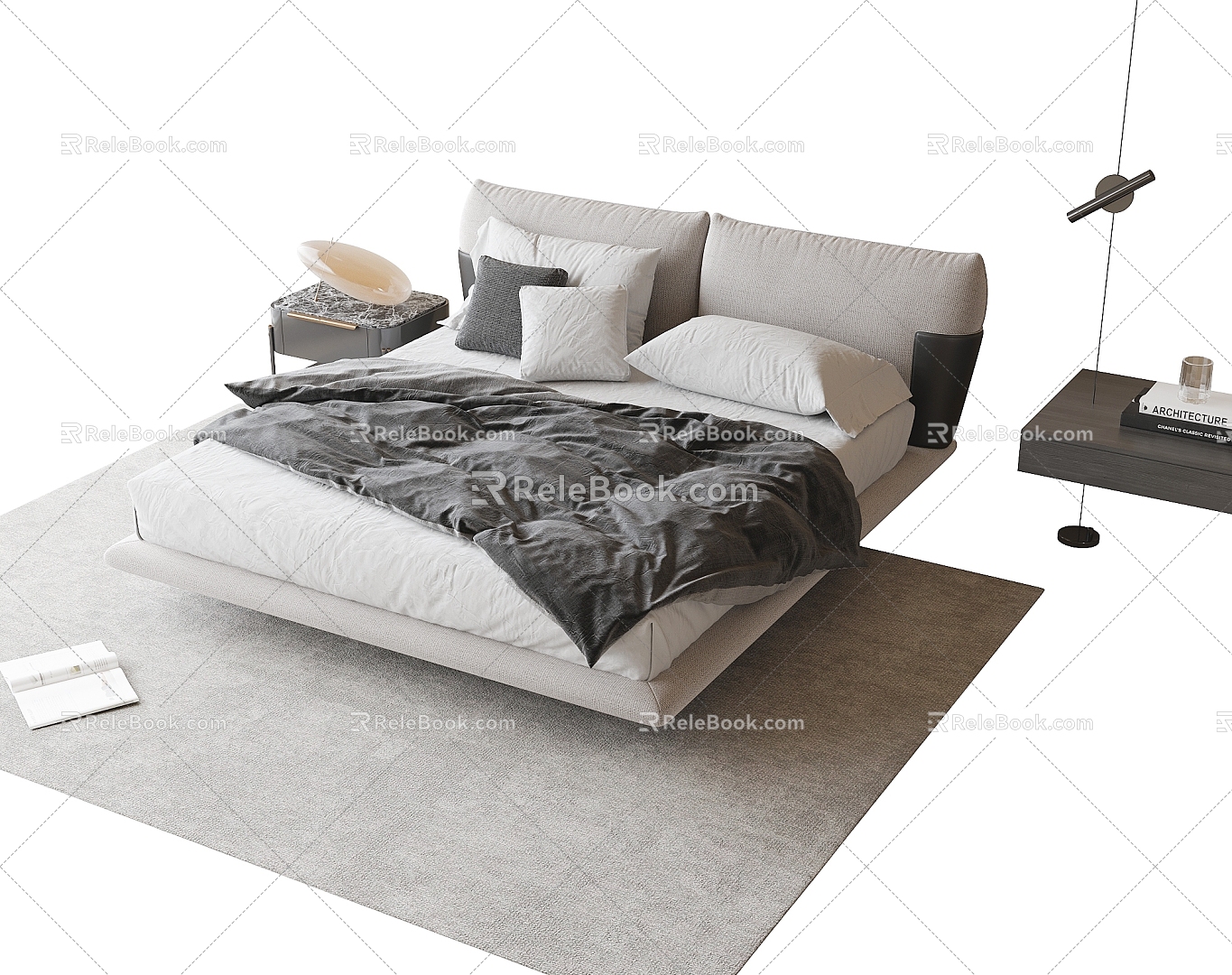 Suspension Bed Bedside Cabinet Bedding 3d model