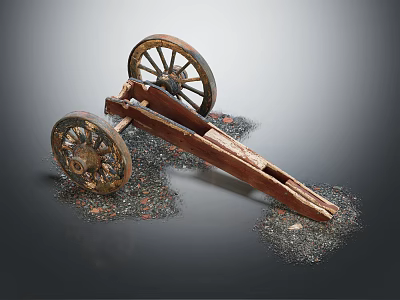 Ancient Wooden Weapon Cannon Cart Featuring Wheels And Metal Fragments 3d model Ancient Wooden Weapon Cannon Cart Featuring Wheels And Metal Fragments 3d model