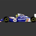 Blue And White Formula 1 Racing Car With Rothmans Renault Logos And Driver