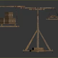Wooden Balance Scale With Hanging Wooden Boxes And Loaf Of Bread For Household Items