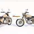 Two Vintage Beige Motorcycles With Classic Retro Design And Chrome Accents