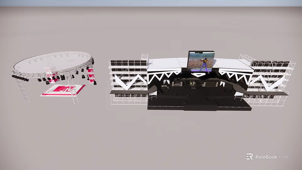 Large Stage Setup With Big Screen And Audience Stands Structure 3d model 