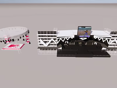 Large Stage Setup With Big Screen And Audience Stands Structure 3d model