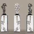 Stone Wood Sculptures On Marble Pedestals For Modern Art Decor