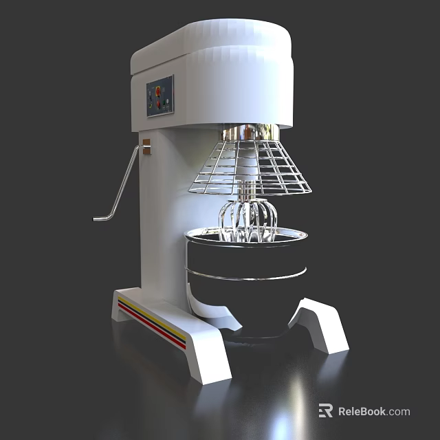 White Commercial Stand Mixer With Black Mixing Bowl And Digital Control Panel 3d model 