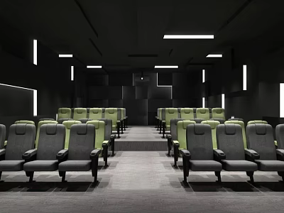 Modern Cinema Interior Design With Gray Green Seats And Ceiling Lighting 3d model