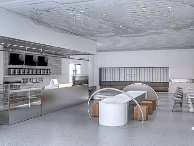 Modern Milk Tea Shop Interior With Stylish Counter Cozy Seating And Bright Lighting 3d model