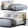 Modern Double Bed With Soft Pillows Blanket And Wooden Nightstand