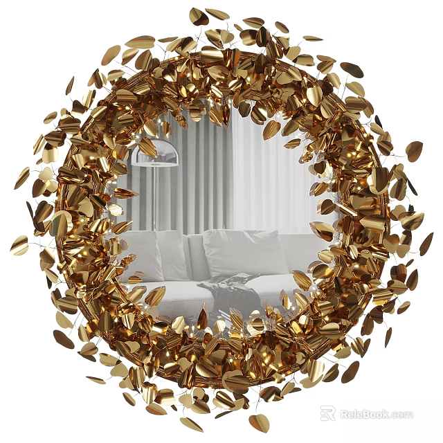 Golden Butterfly Decorated Photo Frame with White Sofa and Curtain Background 3d model 