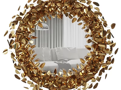 Golden Butterfly Decorated Photo Frame with White Sofa and Curtain Background 3d model
