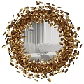 Golden Butterfly Decorated Photo Frame with White Sofa and Curtain Background