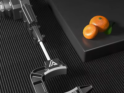 Smart Machine Mechanical Arm Precision Handling Fresh Oranges On Black Countertop 3d model