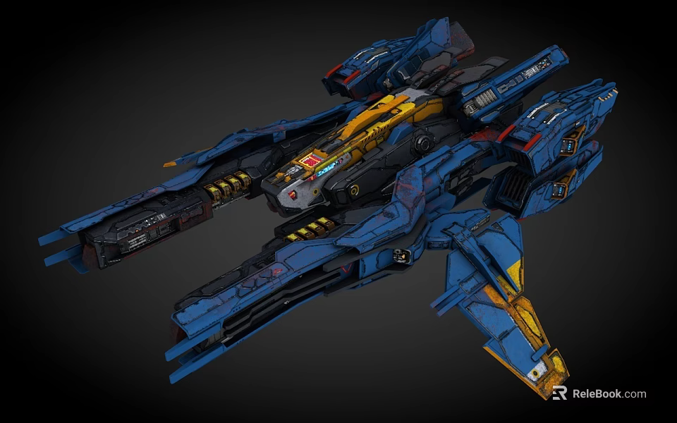 Detailed Sci Fi Spaceship Design With Blue And Yellow Accents Advanced Engines And Armored Hull 3d model 