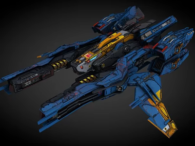 Detailed Sci Fi Spaceship Design With Blue And Yellow Accents Advanced Engines And Armored Hull 3d model