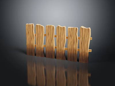 Wooden Fence With Vertical Planks And Natural Wood Grain Texture On Dark Background 3d model