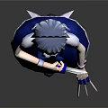 Game And Movie Character With Blue Gray Hair Wearing Blue White Maid Outfit Holding Mop
