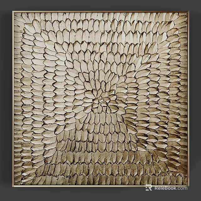 Decorative Wall Art With Feather Shaped Elements And Radial Wooden Texture 3d model