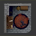 Mystical Wizard Room Interior With Stone Walls Wooden Bookshelf And Black Cat
