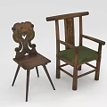 Wooden Leisure Chairs With Carved Details And Green Padded Seat Armrests Design